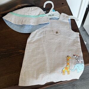 Little Me Safari Animal Hat and Romper Set - Brown and Blue